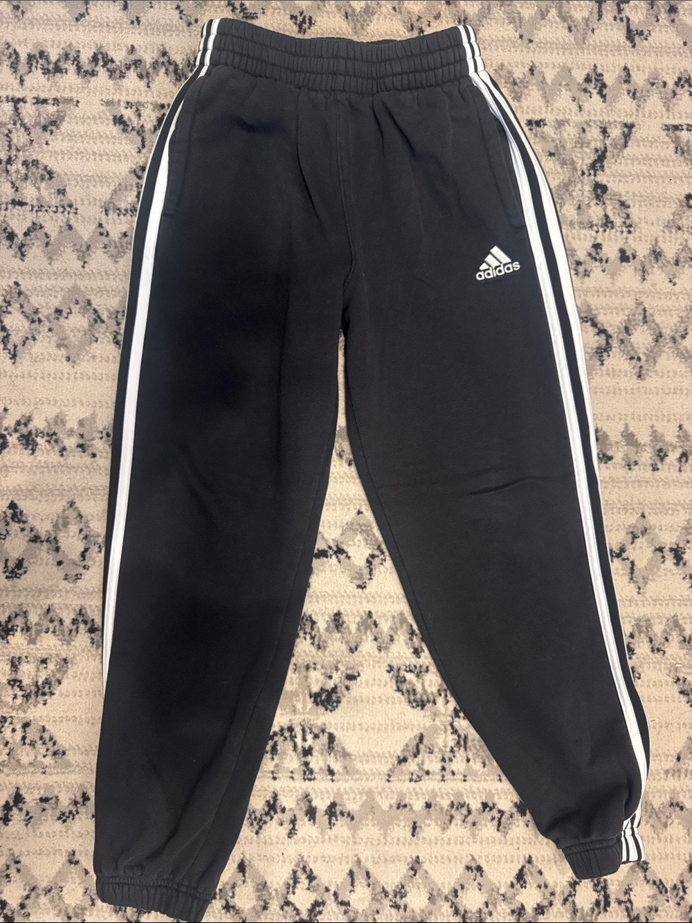 adidas Youth (10/12) Black Jogger Pants with White Side Stripes